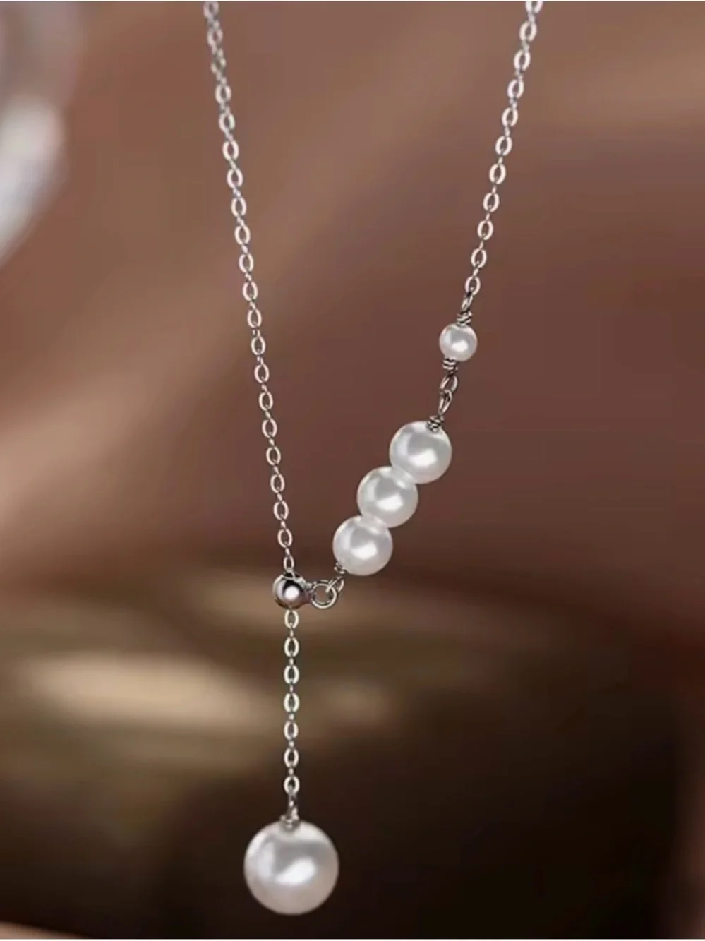 New Adjustable .925 Pearl Drop Necklace, Stamped